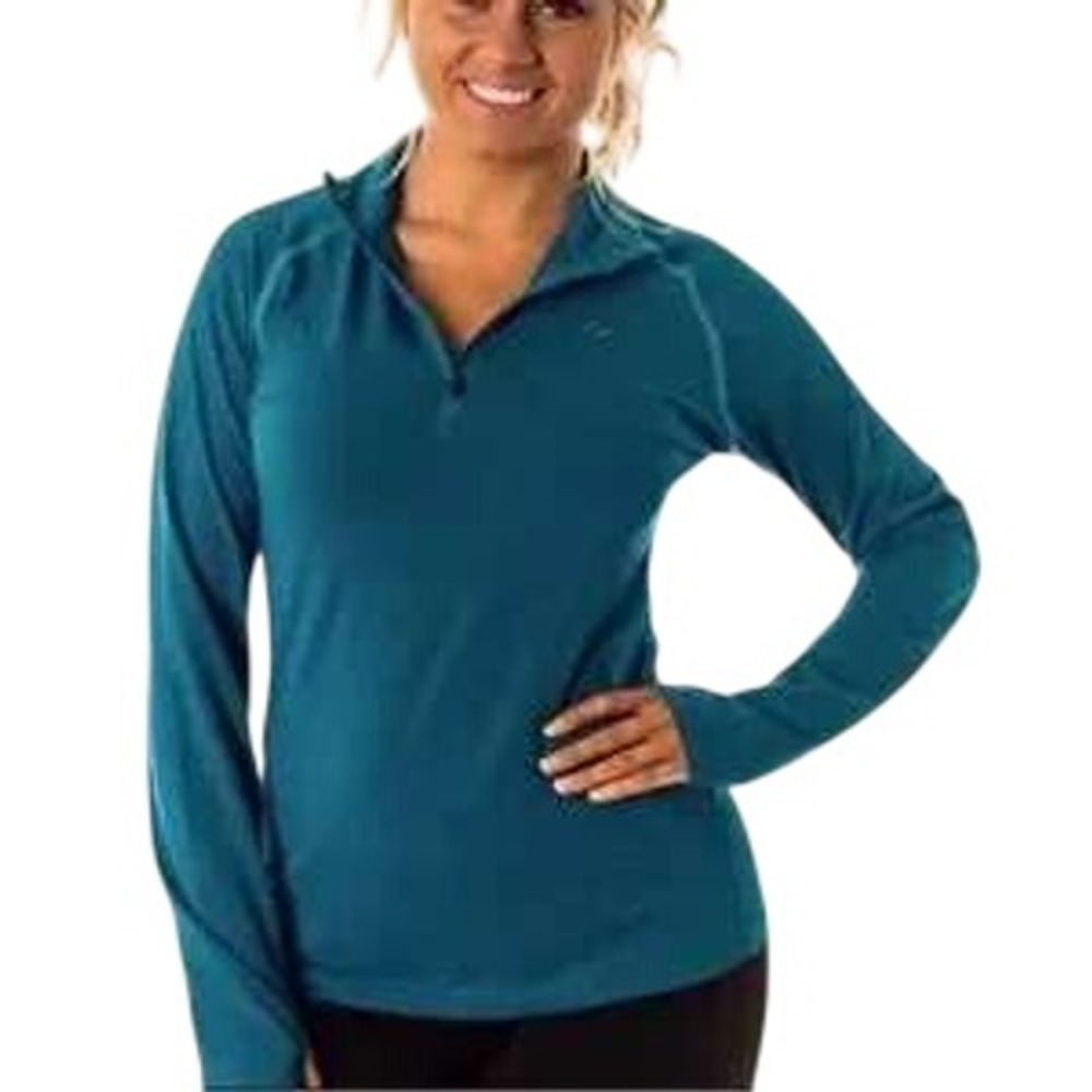Paradox Womens XL Merino Blend 1/4 Zip Base Layer Teal Long Sleeve Thumbholes
